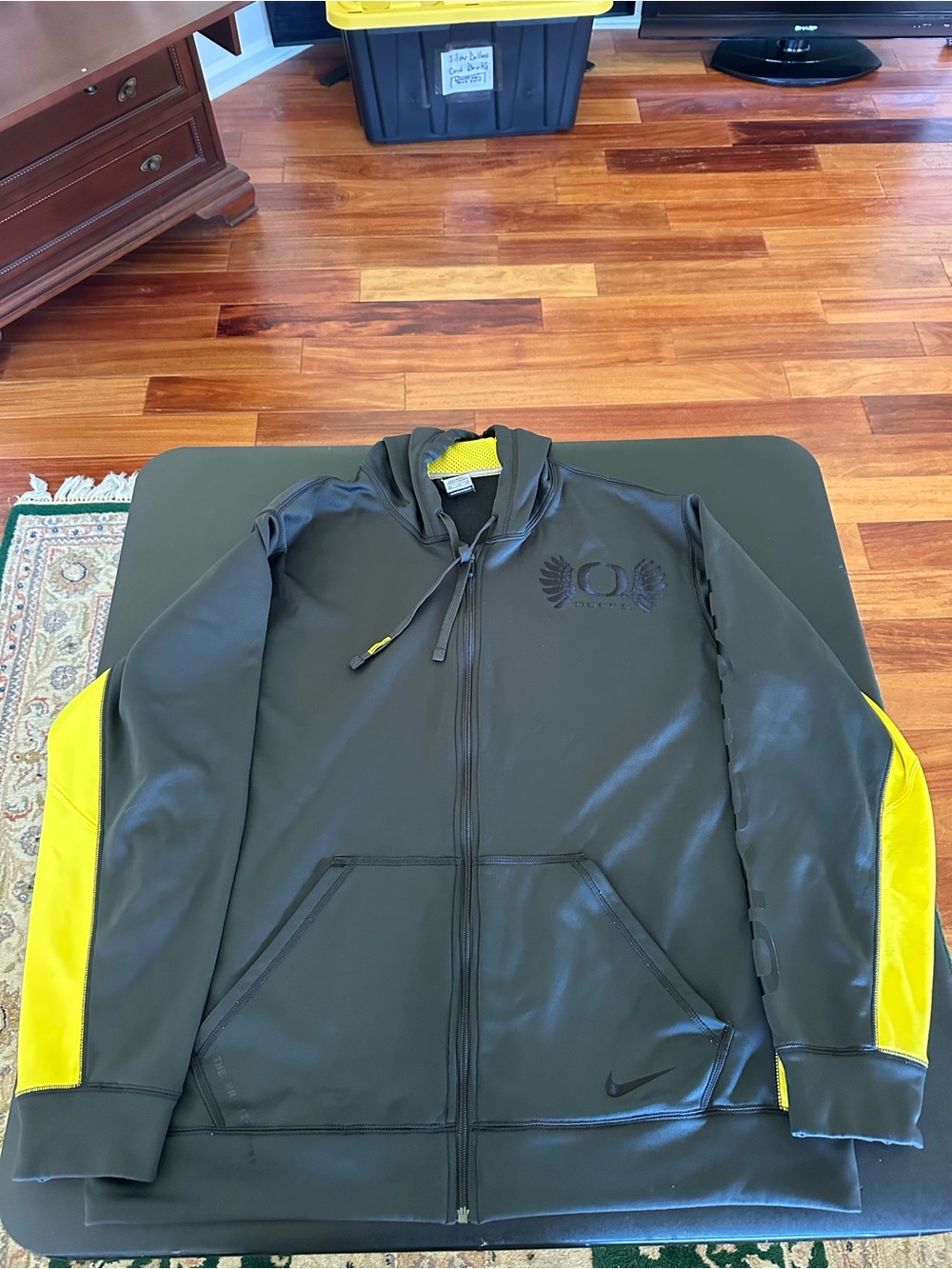 Nike Oregon Ducks Black Performance Hoodie with Yellow Sleeve Panels